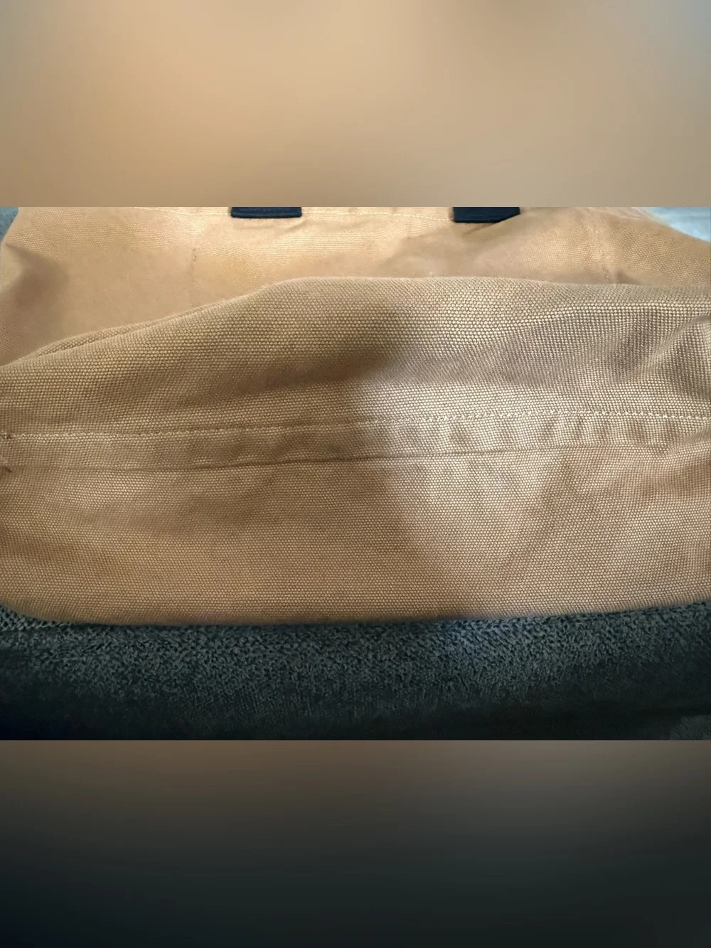AllSaints Tan Canvas Tote Bag with Black Handles
